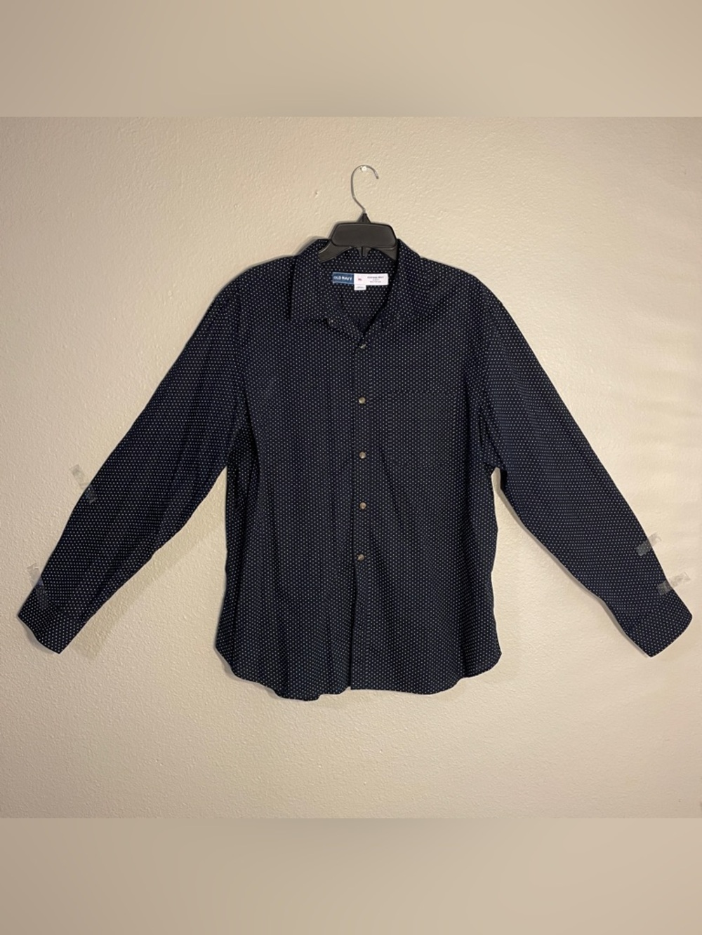 OLD NAVY EVERYDAY SHIRT XL BUILT-IN FLEX Men's Blue White Dot Button Down